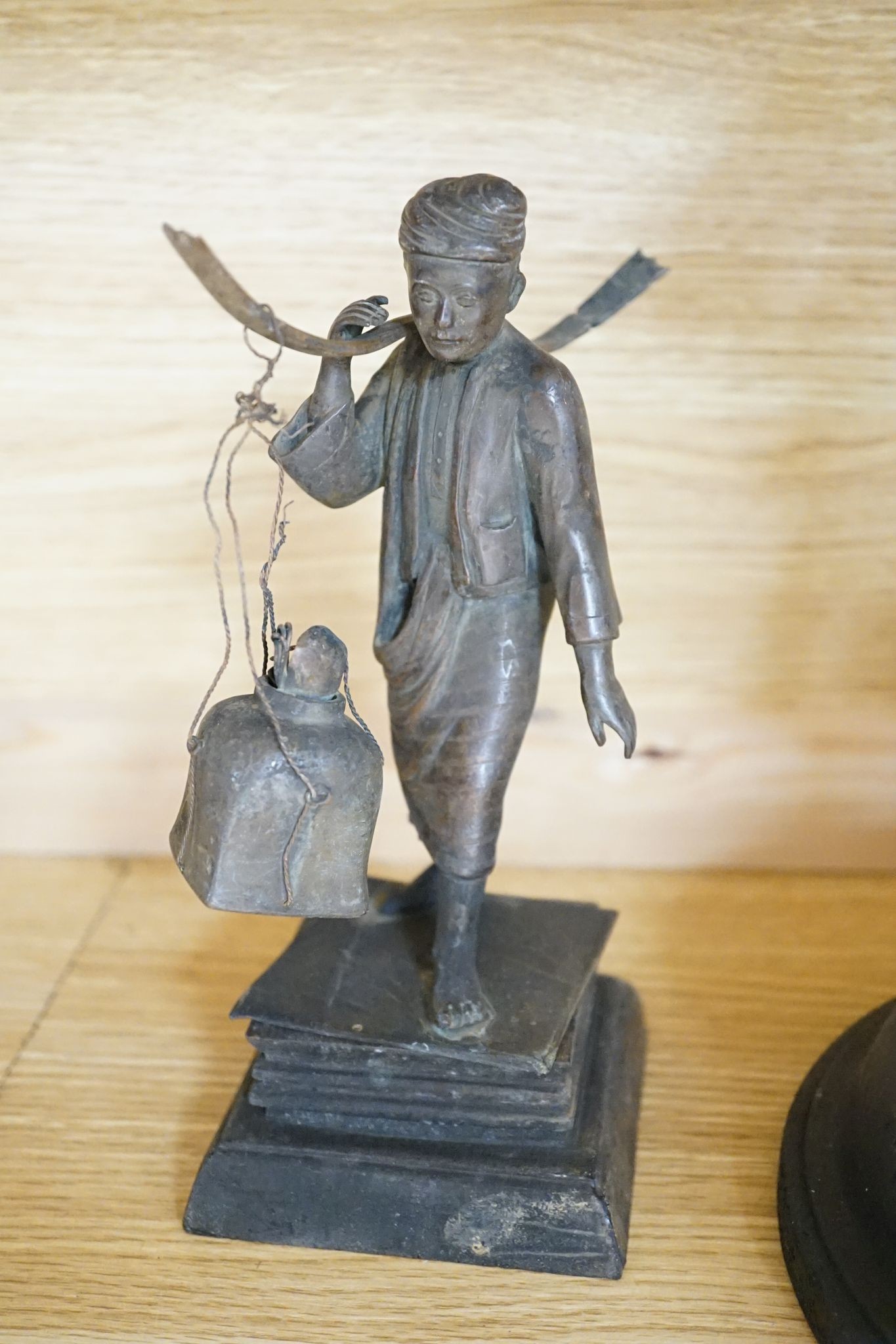 Various bronze figures and a figure group, together with ivory box painted with young boy, indistinctly signed, tallest 37cm